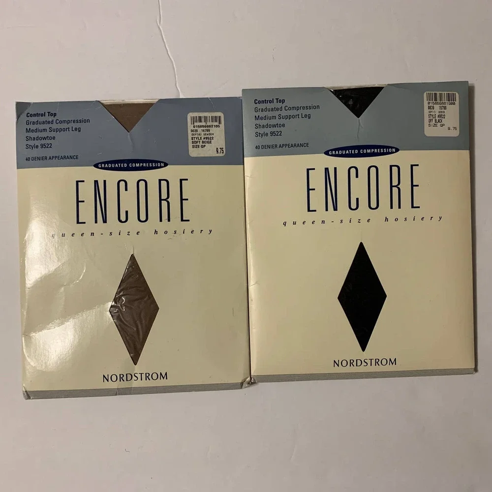 Vintage Nordstrom Encore Pantyhose Style #9522 Queen Petite Lot of 2 NIB‎